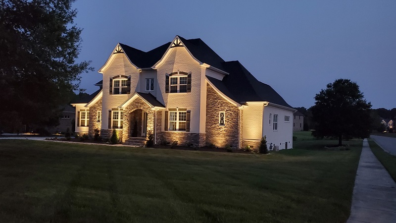 Two-Storey House with White Outdoor Lighting